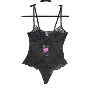 Music Legs Black Lace Mesh Underwire Bodysuit Lingerie OS NEW Goth Sexy Feminine